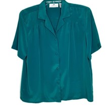 Worthington Essentials Womens Blouse Size 10 Short Sleeve Button Front Green - £10.01 GBP