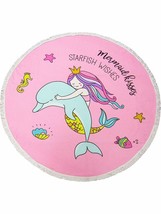 Pink Mermaid 5 Foot Giant Round Tassel Beach Blanket Towel Starfish Yoga Picnic - £29.49 GBP