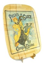 Vtg French bamboo serving tray Jules Chenet Champs Elysees ice skating woman - $22.10