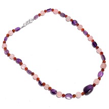 Natural Amethyst Rose Quartz Carnelian Gemstone Smooth Beads Necklace 17&quot; UB6092 - £8.67 GBP