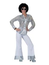 70's Silver Shirt , Ladies Mamma Mia , Sequinned - $26.60