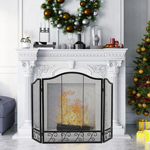 3-Panel Fireplace Screen Decorative Spark Guard - Color: Black - £82.33 GBP