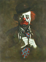 Clown w/ Polka Dot Tie by Chuck Oberstein Signed Oil on Canvas 24&quot;x18&quot; - $774.66