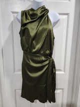 Green Sz S Satin Halter Neck Tie Waist Wrap Bodycon Cocktail Party Mini ... - $13.98