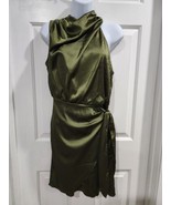 Green Sz S Satin Halter Neck Tie Waist Wrap Bodycon Cocktail Party Mini ... - $256.45 MXN