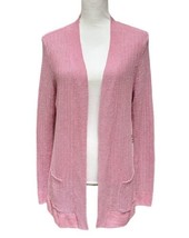 Talbots Cardigan Sweater 100% Linen Pink Pockets Open Front Size Large Petite - £27.23 GBP