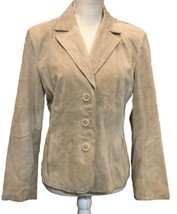 VTG Casual Corner Annex Petite Medium Beige Genuine Suede Jacket 3 Button-Up - £17.74 GBP