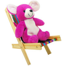 Handmade Toy Folding Deck Chair, Wood &amp; Glitter Multicolored Striped Fabric - £5.54 GBP
