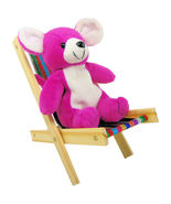Handmade Toy Folding Deck Chair, Wood &amp; Glitter Multicolored Striped Fabric - £5.45 GBP