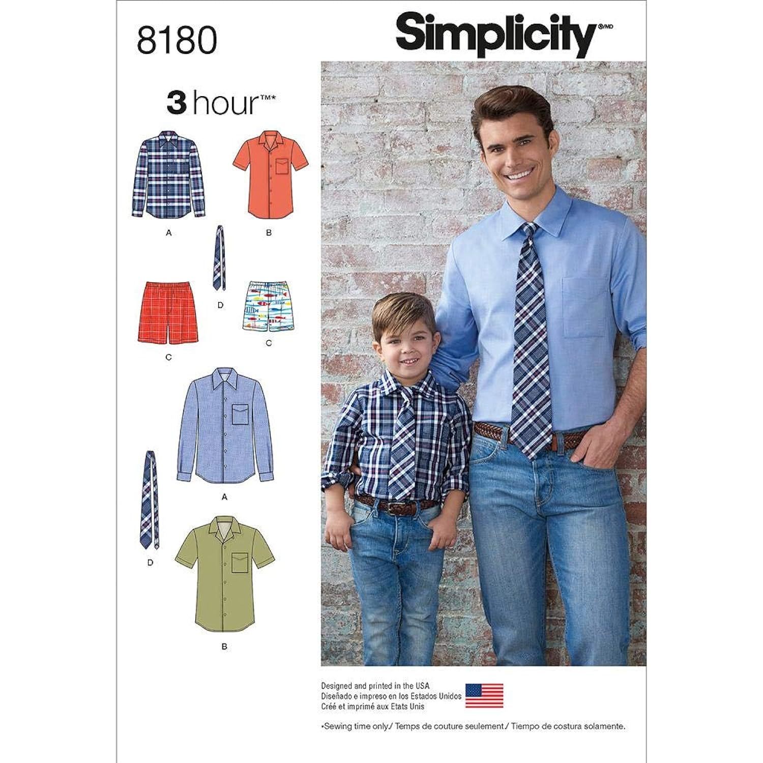 Primary image for Simplicity 8180 Men and Boy's Shirt, Boxer Short, and Tie Sewing Pattern by 3 Ho