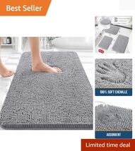 36x24 Soft and Fluffy Grey Bath Rug - Perfect for Bathroom &amp; Shower Use - $52.42