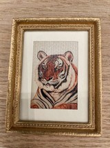 Dollhouse Miniatures Mini Wall Art Bengal Tiger Textured Gold Frame - $11.65