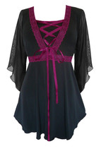 2X 14 16 Burgundy Bewitched Renaissance Corset Top~Lace Trim~Sexy Sheer Sleeves - £35.30 GBP