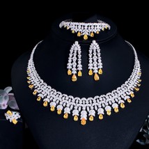 4pcs Dubai Cubic Zirconia Tassel Drop Big Chunky Wedding Bridal Necklace Luxury  - £74.80 GBP