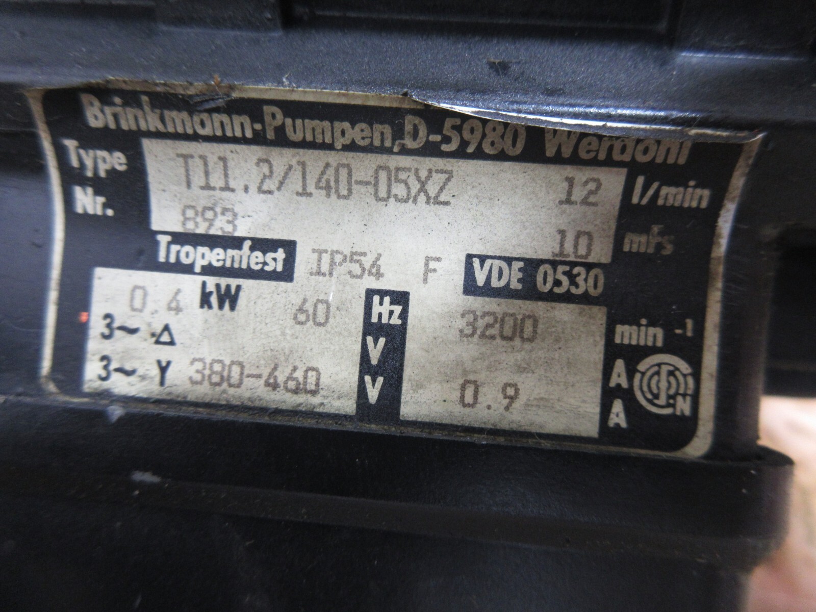 BRINKMANN PUMPEN COOLANT MOTOR PUMP T11.2/140-05XZ NR 893 IP54 F VDE 0530 EACH 1 Item image 4