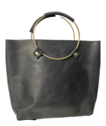 Tribe Alive Black Leather Satchel Handbag, Metal Hoop Handles - $26.29 CAD