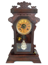 Antique Ansonia Eastlake Kirkwood Mantle Parlor Clock Walnut Case w/Key ... - £233.31 GBP