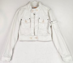 Anthropologie Tulle Jean Jacket Womens Juniors XLarge Off White Crop Distressed - £32.14 GBP