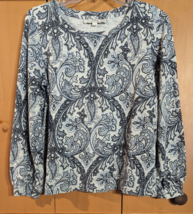 LOFT Women’s Small Pullover Top Blouse White Gray Paisley Lightweight Cotton - £10.03 GBP
