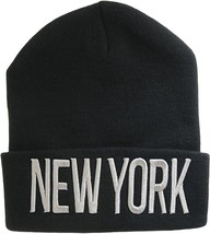 New York Adult Size Winter Knit Cuffed Beanie Hat (Black/Gray) - £14.30 GBP