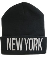 New York Adult Size Winter Knit Cuffed Beanie Hat (Black/Gray) - £14.34 GBP