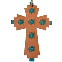 Hanging Terracotta Turquoise Glaze Cross Southwestern Signed by Artist 8... - £39.19 GBP