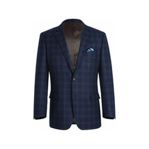 Men's Soft Wool Cashmere Sport Coat English Plaid Window Pane 556-11 Navy Renoir image 3