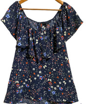 Sanctuary Women Dark Blur Floral Short Sleeve Blouse Sz L. Excellent Condition! - £19.90 GBP