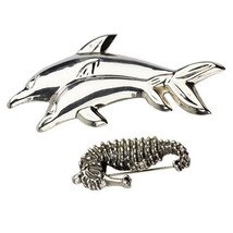 STERLING SILVER SEA CREATURES TWO BROOCHES, SEA HORSE, MOTHER &amp; SON DOLP... - £74.96 GBP