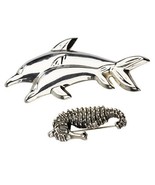 STERLING SILVER SEA CREATURES TWO BROOCHES, SEA HORSE, MOTHER &amp; SON DOLP... - $1,781.14 MXN
