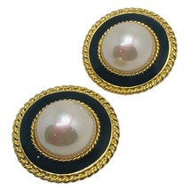 Vintage Clip On Gold Tone FAUX PEARL EMBELLISHED EARRINGS Excellent Tone - $85.00
