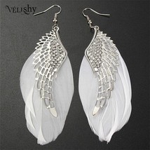 1Pair Feather Earrings Fashion Vintage Feather Angel Wind Stassel Long Drop Dang - £9.12 GBP