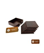 Handmade Brown Leather Coaster Set with Holder - Eco-Friendly Desk Decor - $1,884.93 MXN