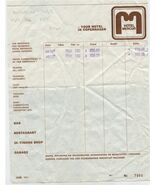 Hotel Mercur Guest Receipt Copenhagen Denmark 1972 - $11.88