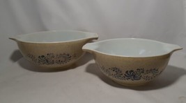 Vintage Pyrex Homestead Speckled Tan Blue Cinderella Nesting Bowls  442 443 - £48.84 GBP