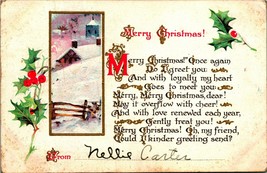 Holly WInter Cabin Scene Poem Merry Christmas Embossed 1910s DB Postcard H31 - £3.45 GBP