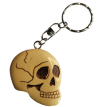 SKULL Key Chain Charm Wood Keychain Ring Pendant Car Fob Keyring Skeleton Bones - £7.75 GBP