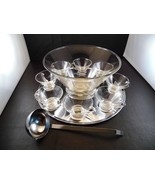 Chromium and Crystal Mid Century Modern Punch Bowl  8 Cups and Underplate - £62.44 GBP