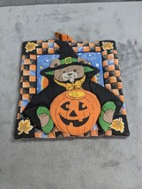 PRINTED KITCHEN POT HOLDER 8” Halloween Bear Witch With Pumpkin - $7.98