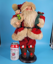 Christmas Decor Santa Doll 16&quot; Tall Red Coat with Tan Faux Fur Free Stan... - $36.79