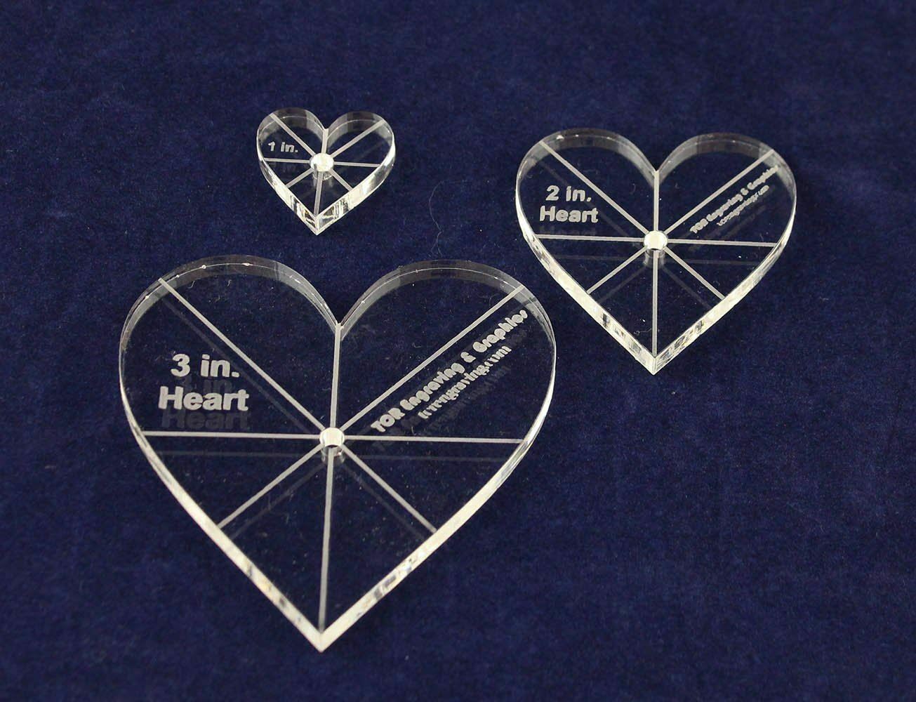 Primary image for Heart Template 3 Piece Set. 1,2,3 Inches - Clear 1/4" Thick w/ guidelines