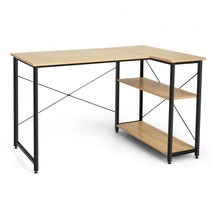 Computer Desk 48 Inch Reversible L Shaped with Adjustable Shelf-Natural - £91.18 GBP