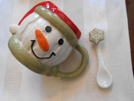 * Cracker Barrel Old Country Store Homespun Santa Snowman Coffee Cup Mug Spoon - £11.07 GBP