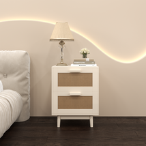 Rattan Nightstand Wood End Table | Bedside Accent Table with Storage - $113.91 CAD