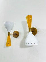 Mustard &amp; White Brass Wall Sconce Pair 1950s Mid Century Brass Italian Adjustabl - £100.90 GBP