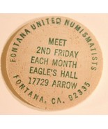 Vintage Fontana California United Numismatists Wooden Nickel 1979 - $4.94