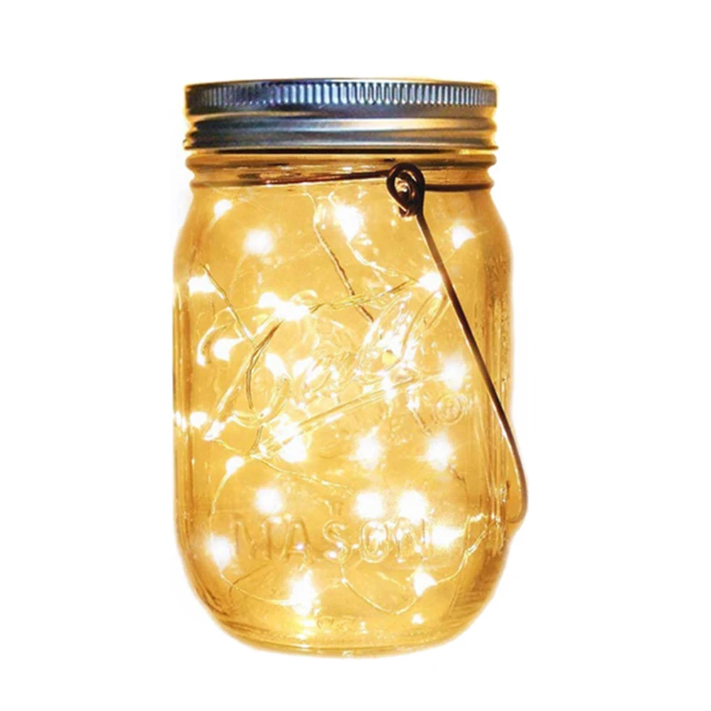 1pcs Solar Mason Jar Light with Handles 10/20 Led String Fairy Firefly Lights Li - £126.18 GBP