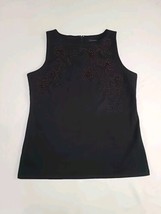 Ann Taylor Womens Size S Lined Sleeveless Tank Top Blouse Black Floral Beading - £11.58 GBP