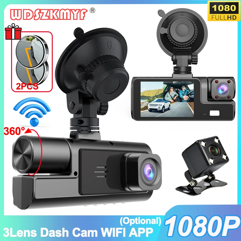 3Channel Dash Cam for Cars WiFi Camera for Vehicle 1080P Video Recorder Black - £8.35 GBP+