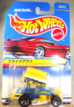 1998 Hot Wheels Japanese Card #1001 SLIDEOUT Blue/Yellow w/5 Spoke Wheels - £17.96 GBP